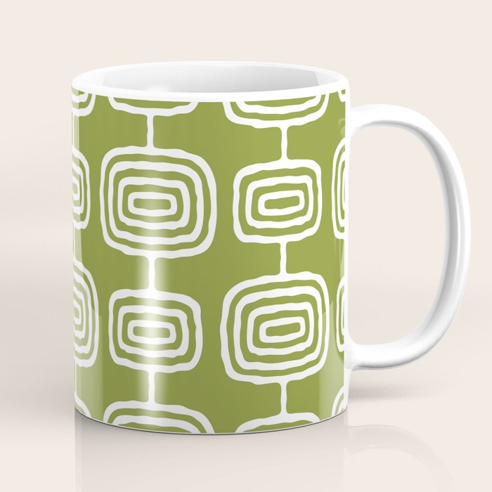 Mid Century Modern Atomic Rings Pattern Mid Mod Olive Green Coffee Mug Gallery Image 1