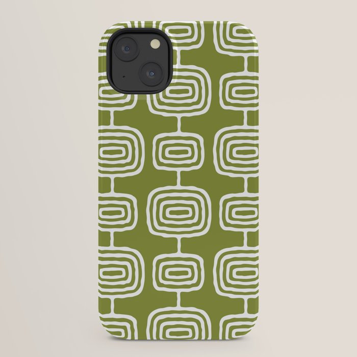 Mid Century Modern Atomic Rings Pattern Mid Mod Olive Green iPhone Case Gallery Image 30