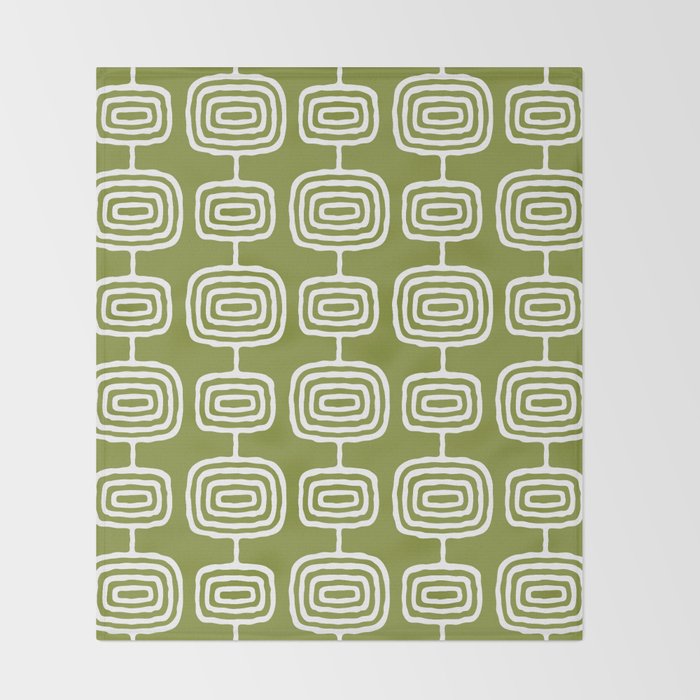 Mid Century Modern Atomic Rings Pattern Mid Mod Olive Green Throw Blanket Gallery Image 2