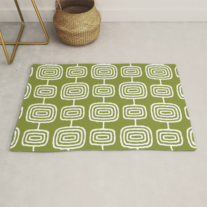 Mid Century Modern Atomic Rings Pattern Mid Mod Olive Green Rug Gallery Image 1