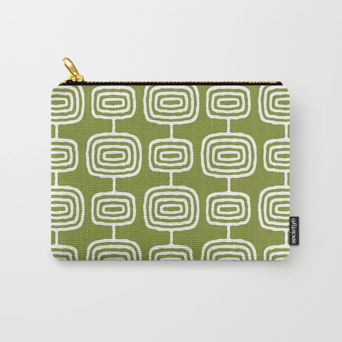 Mid Century Modern Atomic Rings Pattern Mid Mod Olive Green Carry All Pouch Gallery Image 1