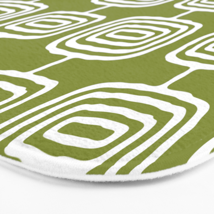 Mid Century Modern Atomic Rings Pattern Mid Mod Olive Green Bath Mat Gallery Image 3