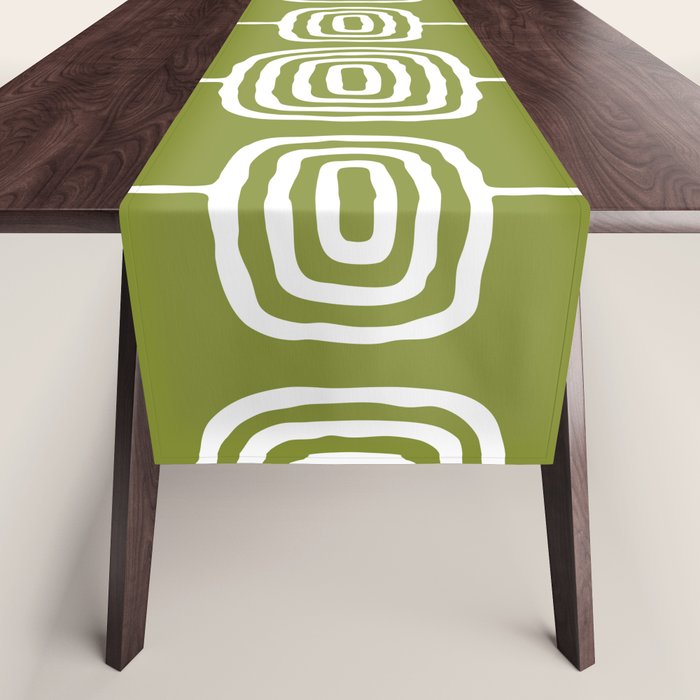 Mid Century Modern Atomic Rings Pattern Mid Mod Olive Green Table Runner Gallery Image 1