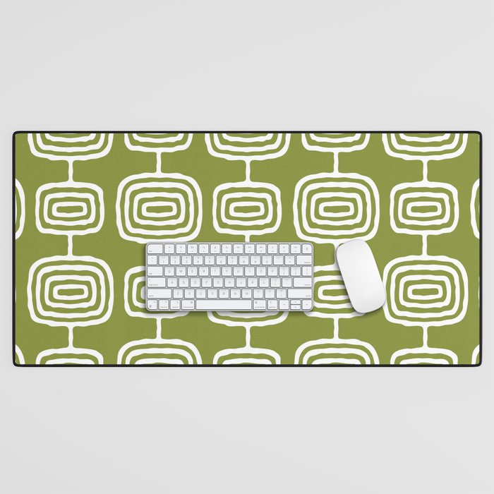 Mid Century Modern Atomic Rings Pattern Mid Mod Olive Green Desk Mat Gallery Image 1