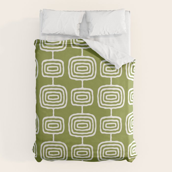 Mid Century Modern Atomic Rings Pattern Mid Mod Olive Green Duvet Cover Gallery Image 6