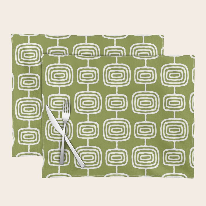 Mid Century Modern Atomic Rings Pattern Mid Mod Olive Green Placemat Gallery Image 1