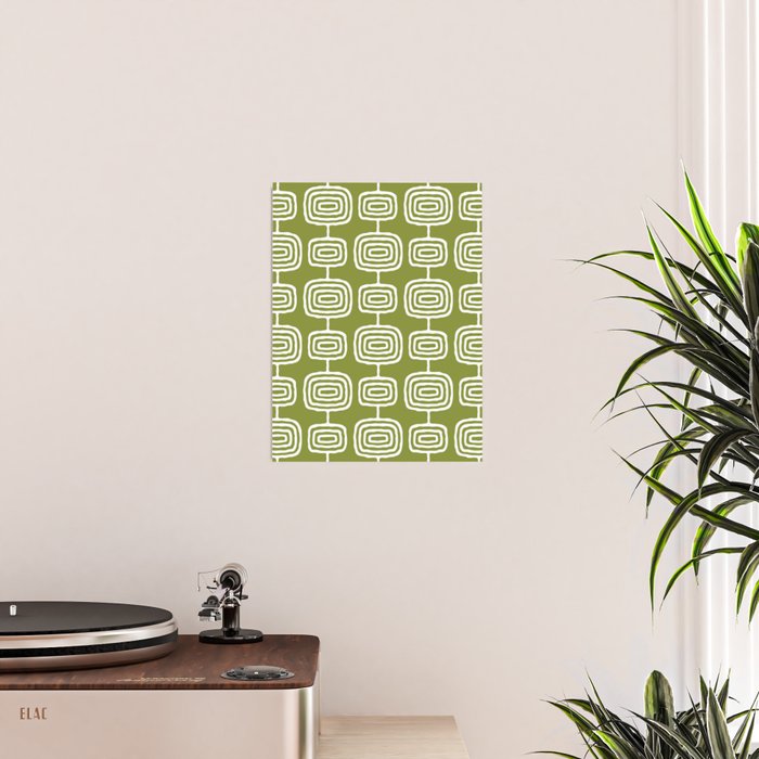Mid Century Modern Atomic Rings Pattern Mid Mod Olive Green Poster Gallery Image 2