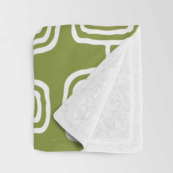 Mid Century Modern Atomic Rings Pattern Mid Mod Olive Green Throw Blanket Gallery Image 3