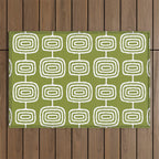 Mid Century Modern Atomic Rings Pattern Mid Mod Olive Green Outdoor Rug Gallery Image 1