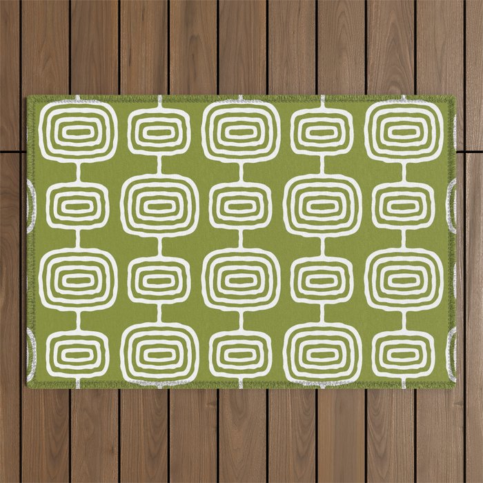 Mid Century Modern Atomic Rings Pattern Mid Mod Olive Green Outdoor Rug Gallery Image 1