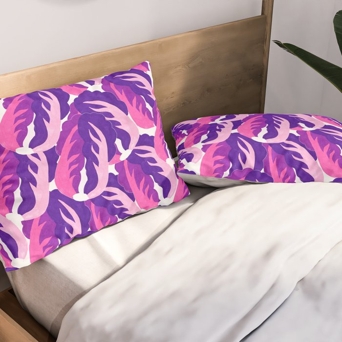 Boho Eclectic Cabbage Purple Orchid Aubergine Pattern Painterly Gouache Pillow Sham Gallery Image 2