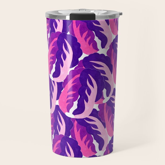 Boho Eclectic Cabbage Purple Orchid Aubergine Pattern Painterly Gouache Travel Mug Gallery Image 1