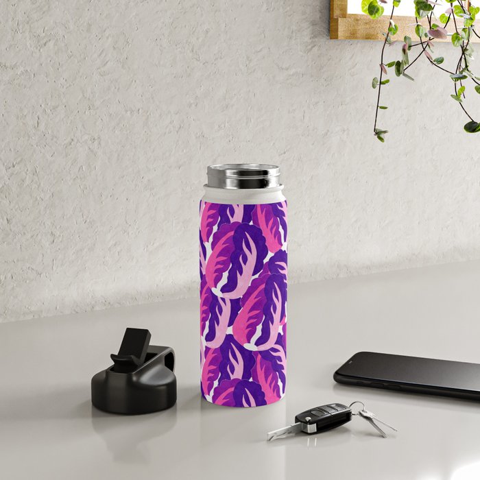 Boho Eclectic Cabbage Purple Orchid Aubergine Pattern Painterly Gouache Water Bottle Gallery Image 4