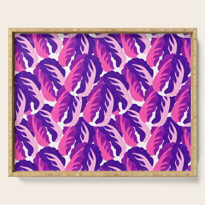 Boho Eclectic Cabbage Purple Orchid Aubergine Pattern Painterly Gouache Serving Tray Gallery Image 1