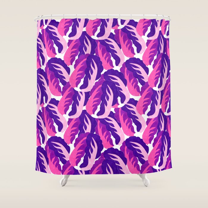 Boho Eclectic Cabbage Purple Orchid Aubergine Pattern Painterly Gouache Shower Curtain Gallery Image 1