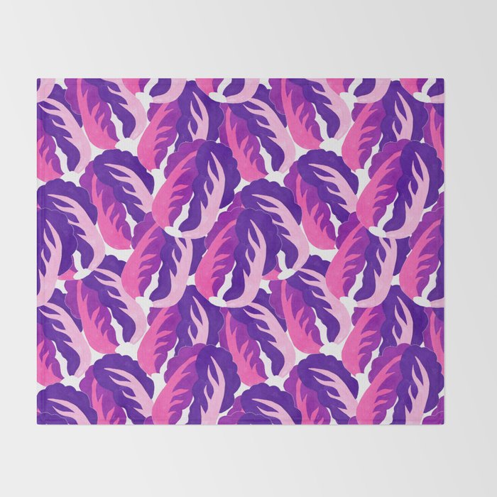 Boho Eclectic Cabbage Purple Orchid Aubergine Pattern Painterly Gouache Throw Blanket Gallery Image 2