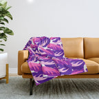 Boho Eclectic Cabbage Purple Orchid Aubergine Pattern Painterly Gouache Throw Blanket Gallery Image 1
