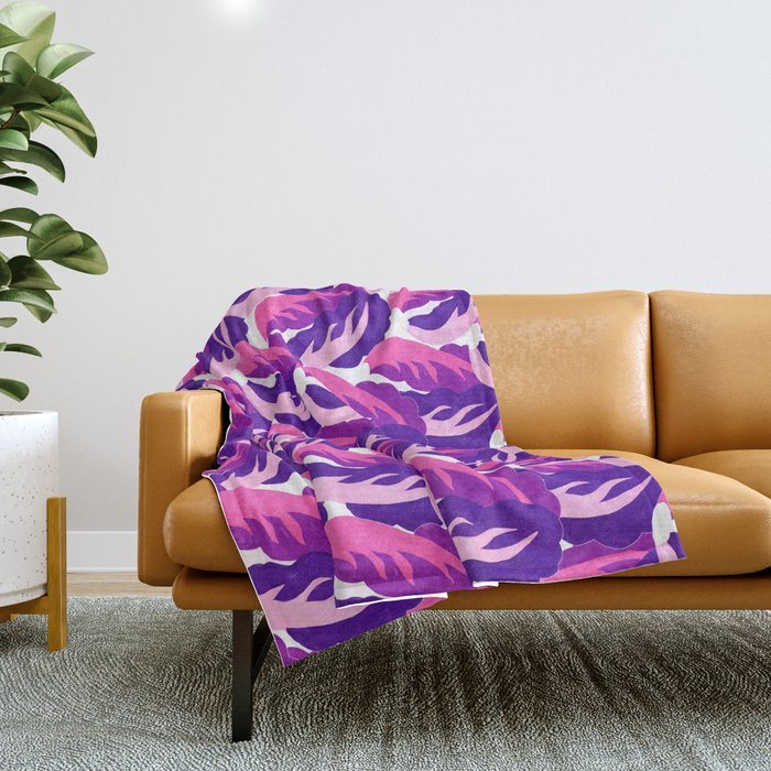 Boho Eclectic Cabbage Purple Orchid Aubergine Pattern Painterly Gouache Throw Blanket Gallery Image 1