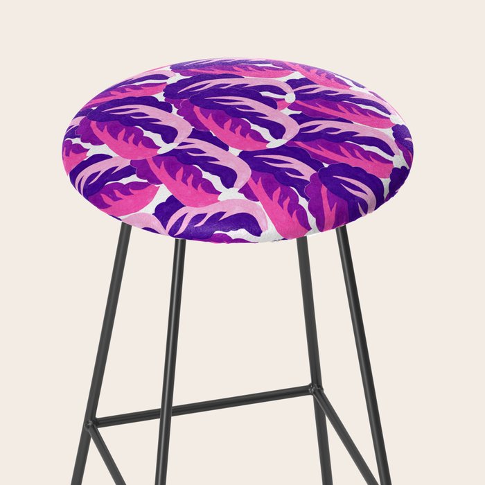 Boho Eclectic Cabbage Purple Orchid Aubergine Pattern Painterly Gouache Stool Gallery Image 2