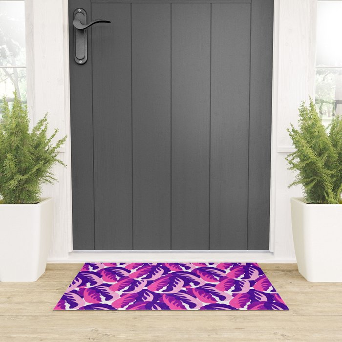 Boho Eclectic Cabbage Purple Orchid Aubergine Pattern Painterly Gouache Welcome Mat Gallery Image 3