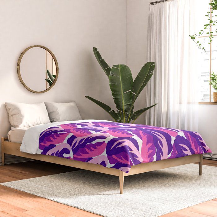 Boho Eclectic Cabbage Purple Orchid Aubergine Pattern Painterly Gouache Comforter Gallery Image 2