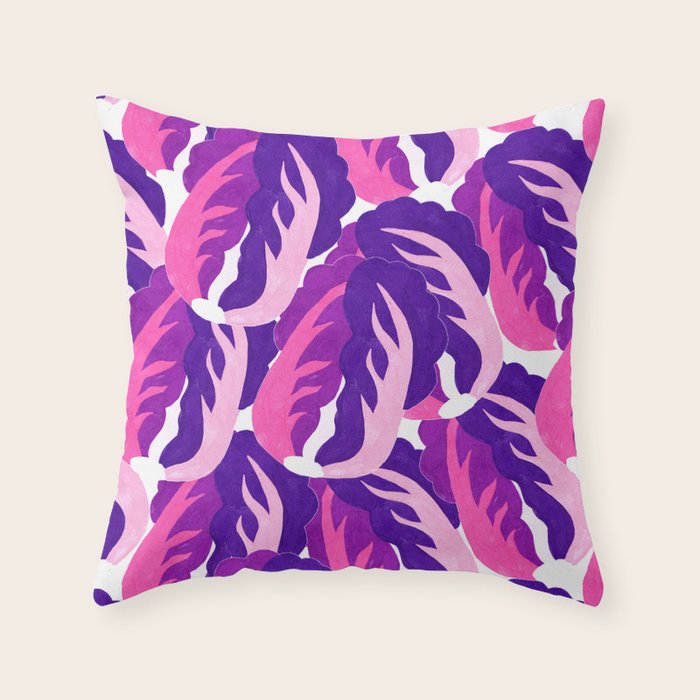 Boho Eclectic Cabbage Purple Orchid Aubergine Pattern Painterly Gouache Throw Pillow Gallery Image 6