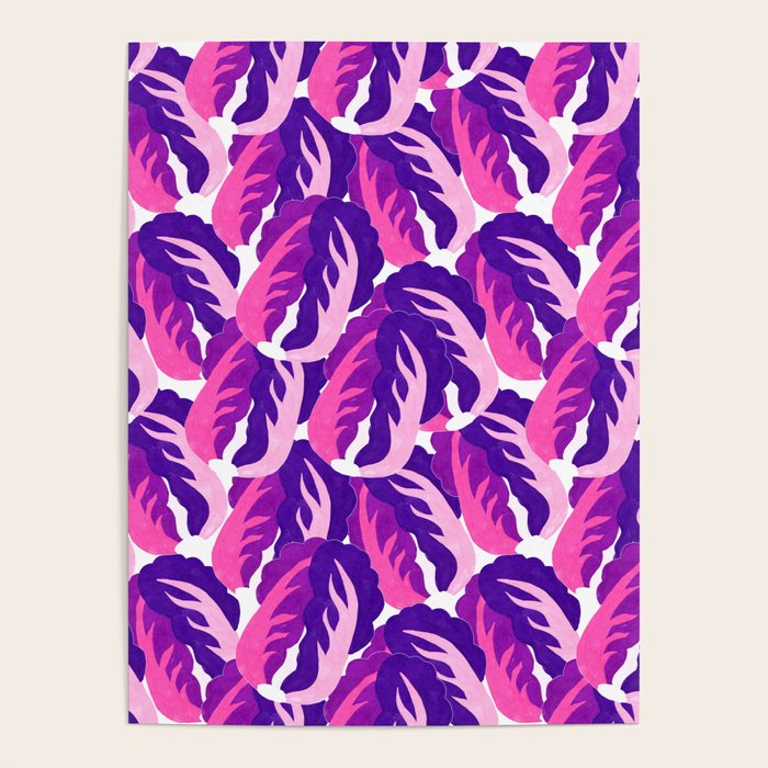 Boho Eclectic Cabbage Purple Orchid Aubergine Pattern Painterly Gouache Poster Gallery Image 1