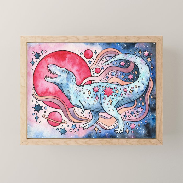 Star Rex | Cosmic Dinosaur Watercolor Mini Art Print Gallery Image 1