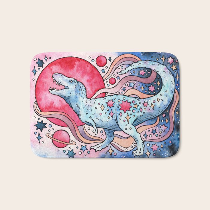 Star Rex | Cosmic Dinosaur Watercolor Bath Mat Gallery Image 1
