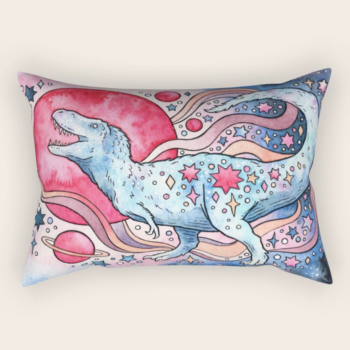 Star Rex | Cosmic Dinosaur Watercolor Rectangular Pillow Gallery Image 2