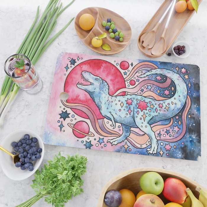 Star Rex | Cosmic Dinosaur Watercolor Cutting Board Gallery Image 2