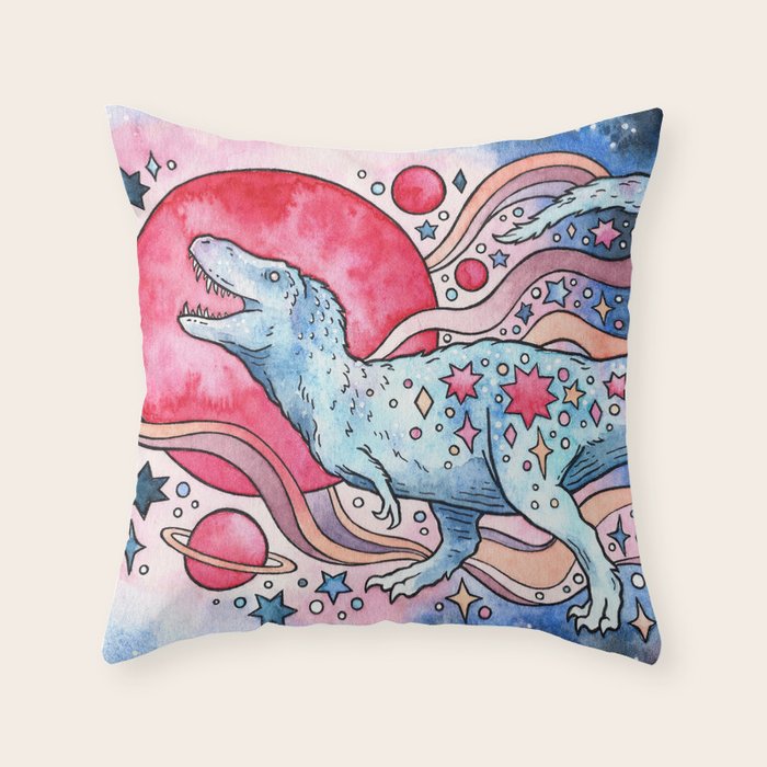 Star Rex | Cosmic Dinosaur Watercolor Throw Pillow Gallery Image 6