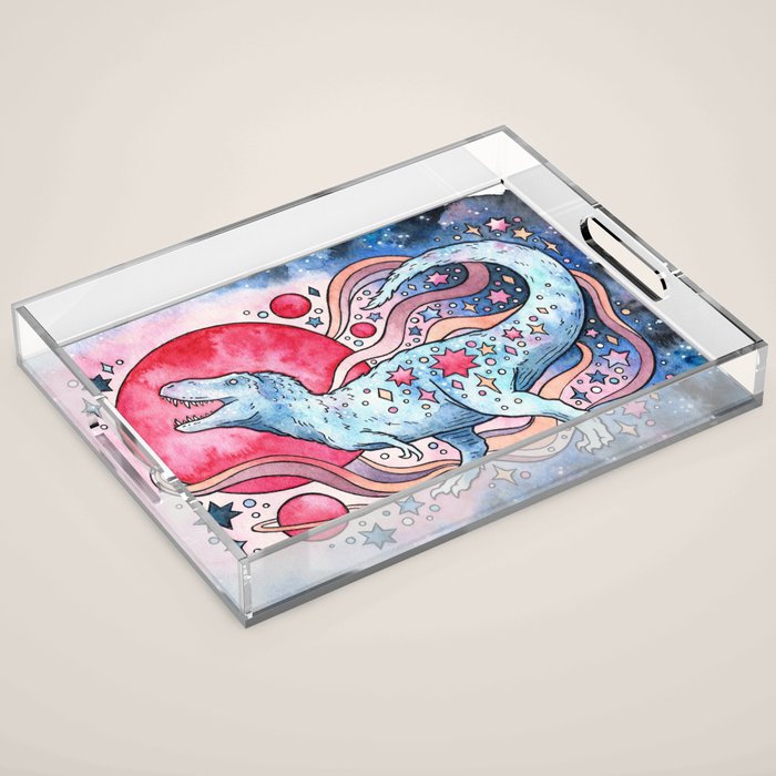 Star Rex | Cosmic Dinosaur Watercolor Acrylic Tray Gallery Image 1