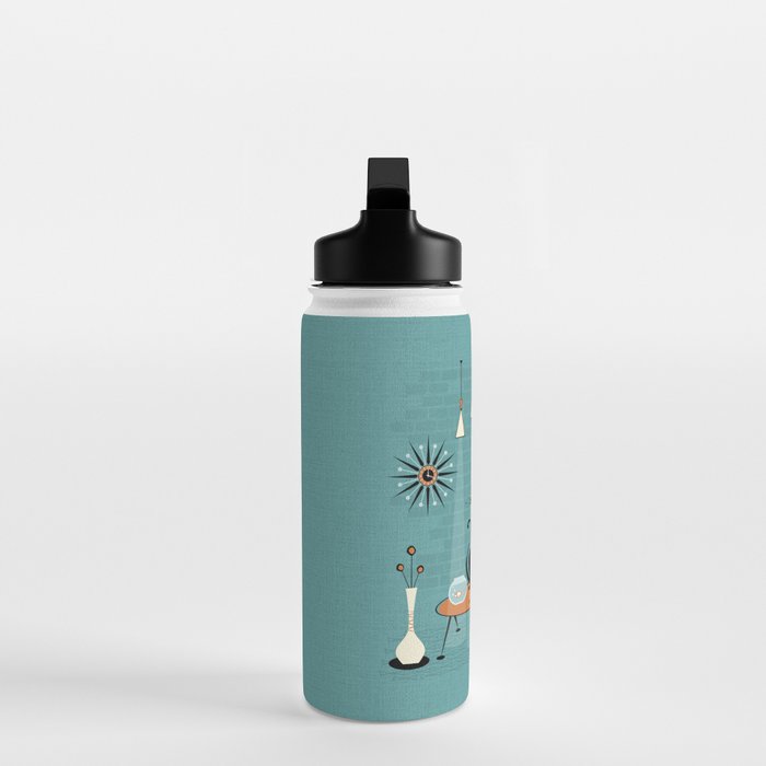 Mid Century Kitty Mishchief - w/ Orange ©studioxtine Water Bottle Gallery Image 3