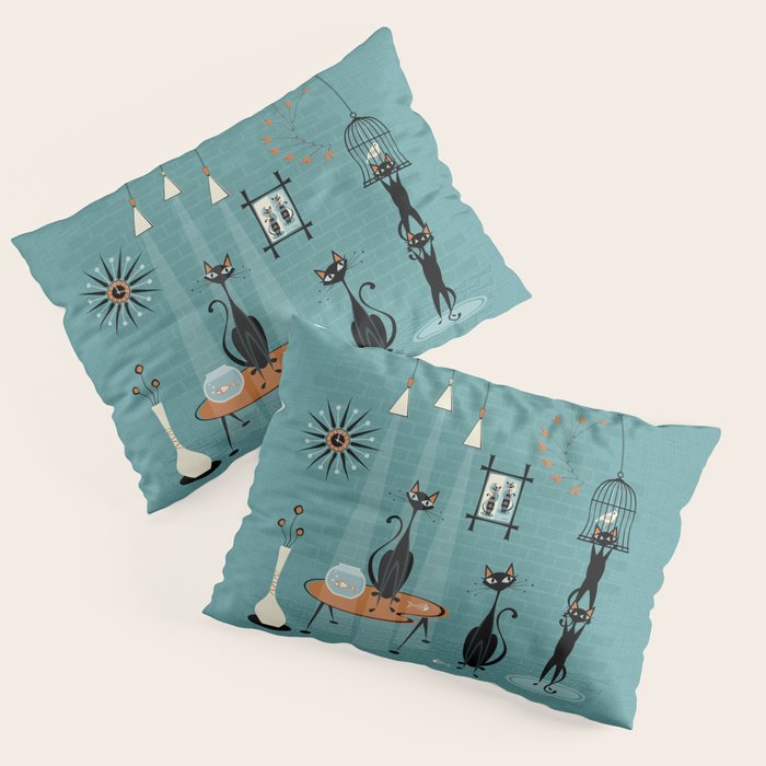 Mid Century Kitty Mishchief - w/ Orange ©studioxtine Pillow Sham Gallery Image 3