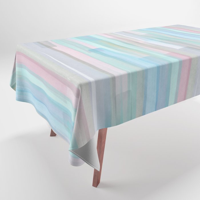 Abstract Watercolor Waves in Sky & Seafoam Tablecloth Gallery Image 1