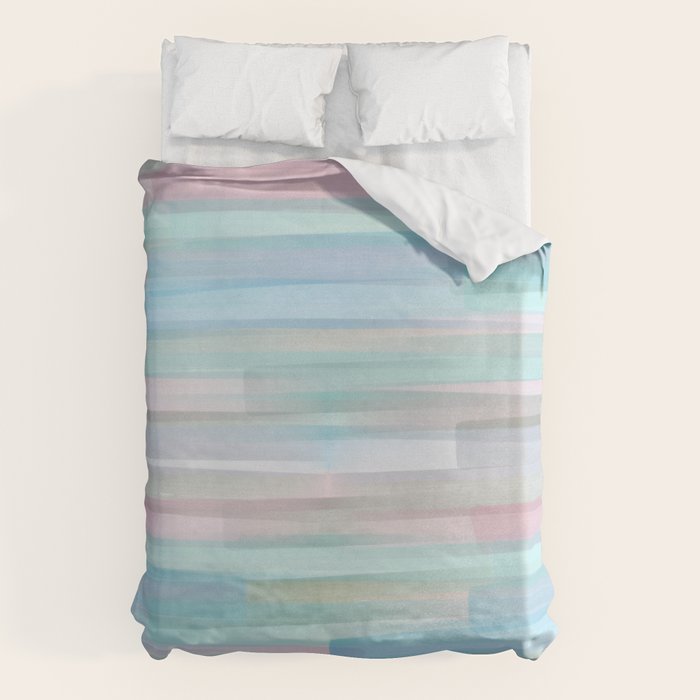 Abstract Watercolor Waves in Sky & Seafoam Duvet Cover Gallery Image 1