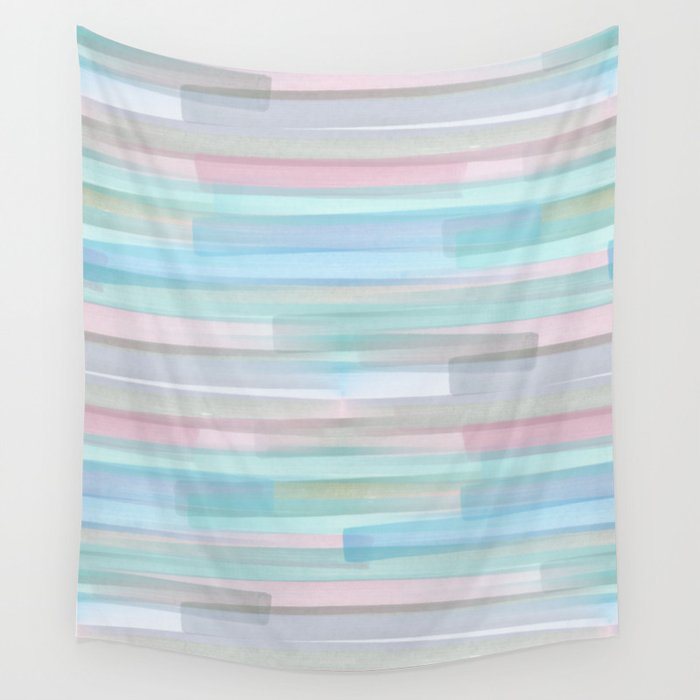 Abstract Watercolor Waves in Sky & Seafoam Wall Tapestry Gallery Image 1