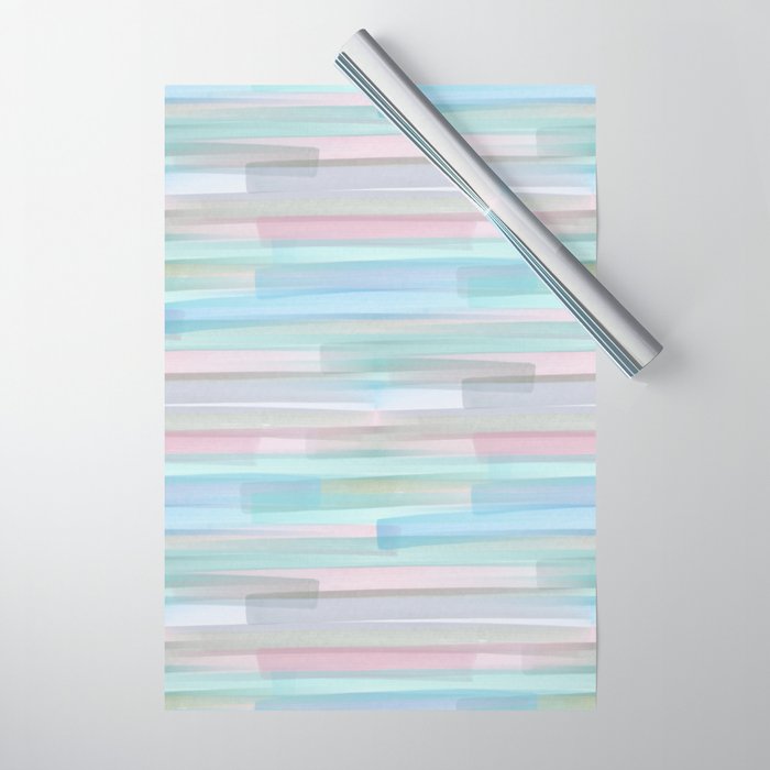 Abstract Watercolor Waves in Sky & Seafoam Wrapping Paper Gallery Image 1