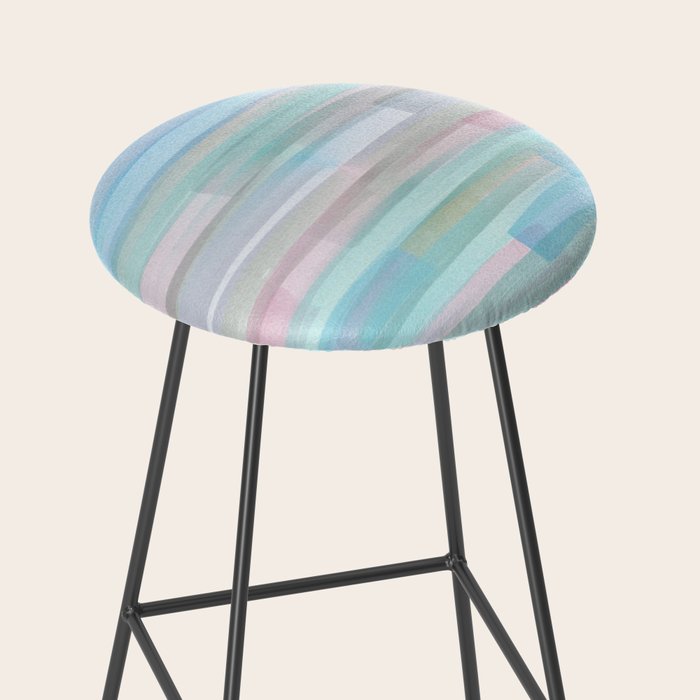 Abstract Watercolor Waves in Sky & Seafoam Stool Gallery Image 2