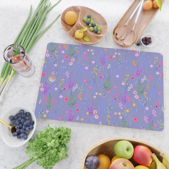 blue meadows colorful floral pattern Cutting Board Gallery Image 2