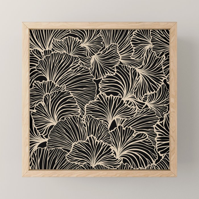 Decorative Leaf Pattern, Floral Prints, Cream and Black Mini Art Print Gallery Image 1