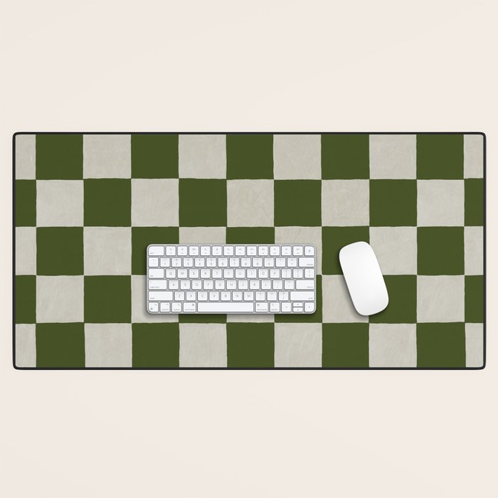 checkerboard hand-painted-olive Desk Mat Gallery Image 1