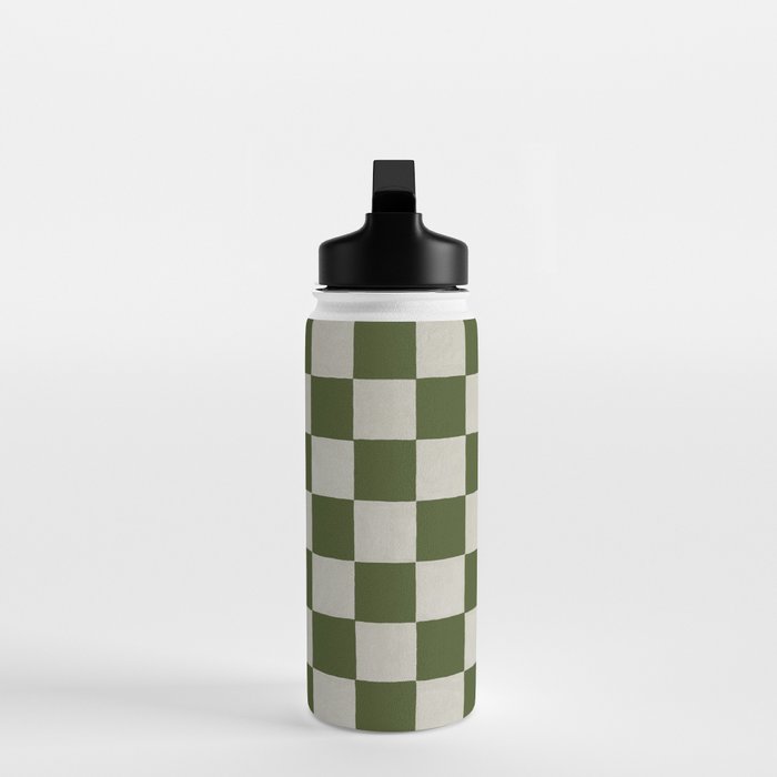 checkerboard hand-painted-olive Water Bottle Gallery Image 3