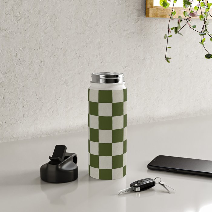 checkerboard hand-painted-olive Water Bottle Gallery Image 4