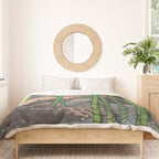 Through the Nishigi Forest - Nature Ukiyo Landscape in Green & Pink Duvet Cover Gallery Image 3