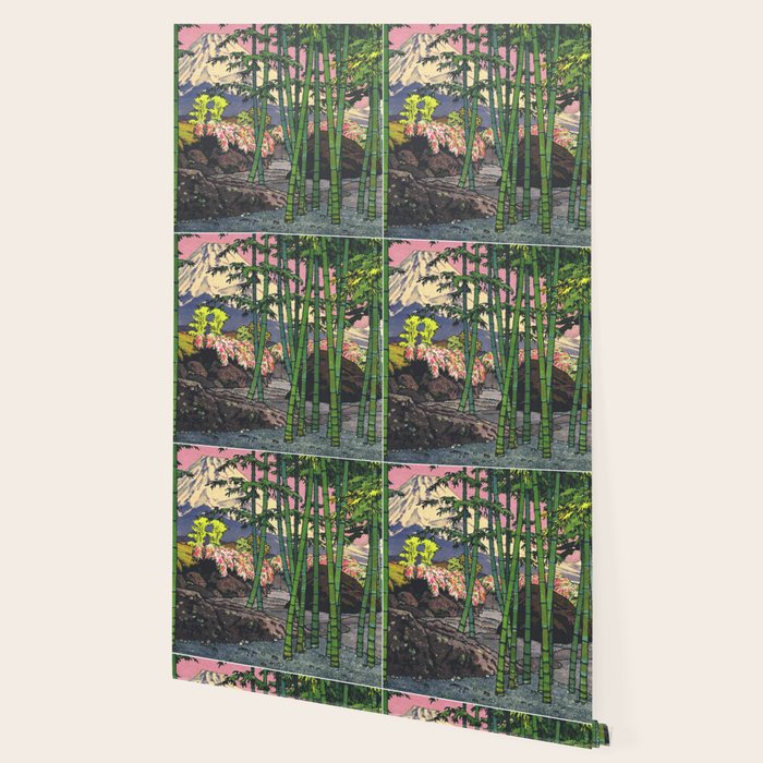 Through the Nishigi Forest - Nature Ukiyo Landscape in Green & Pink Wallpaper Gallery Image 2