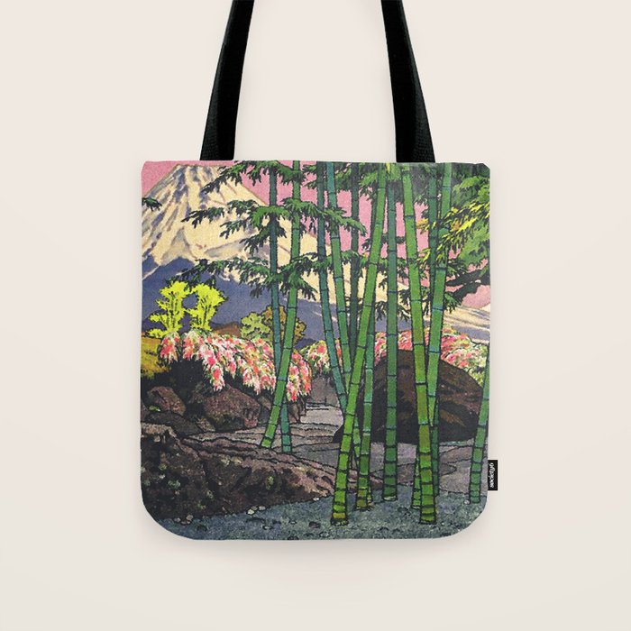 Through the Nishigi Forest - Nature Ukiyo Landscape in Green & Pink Tote Bag Gallery Image 1