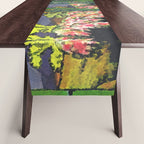 Through the Nishigi Forest - Nature Ukiyo Landscape in Green & Pink Table Runner Gallery Image 1