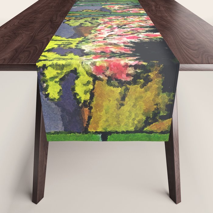 Through the Nishigi Forest - Nature Ukiyo Landscape in Green & Pink Table Runner Gallery Image 1